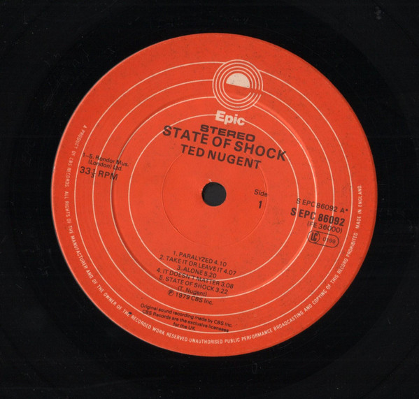 Ted Nugent - State Of Shock | Epic (S EPC 86092) - 3 Ted Nugent - State Of Shock | Epic (S EPC 86092) - 3
