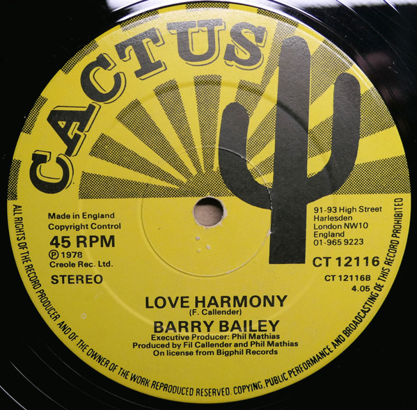 Fil Callender & Jah Stitch / Barry Bailey - Baby My Love / Love Harmony | Cactus (CT 12116)