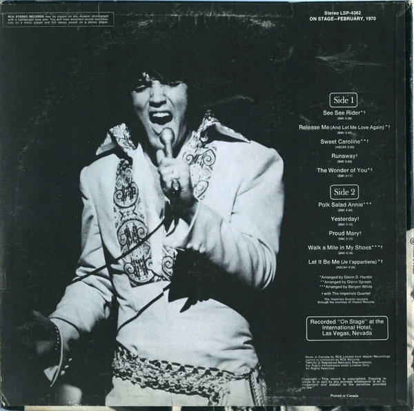 Elvis Presley - On Stage - February, 1970 [Vinyl] | RCA Victor (LSP-4362) - 2