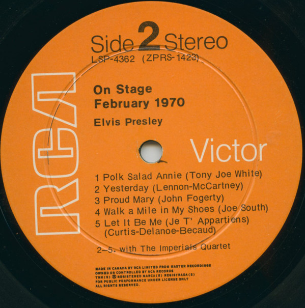 Elvis Presley - On Stage - February, 1970 [Vinyl] | RCA Victor (LSP-4362) - 4