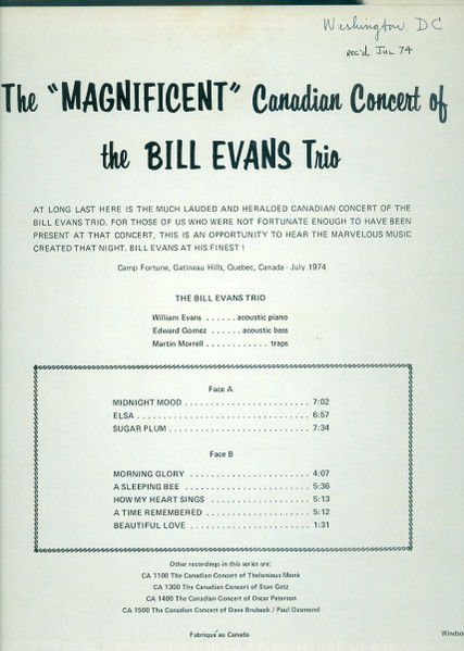 Bill Evans - The Canadian Concert of Bill Evans | Can-Am Records (Can-Am 1200) - 4