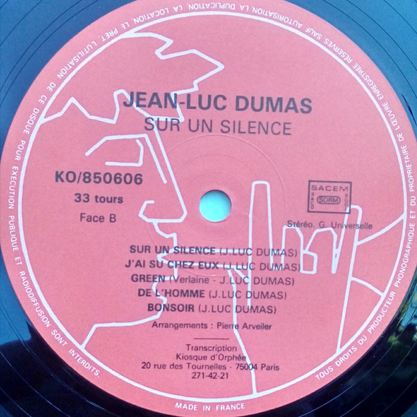 Jean Luc Dumas - Sur un silence | Le Kiosque d'Orphée (KO/850606) - 4