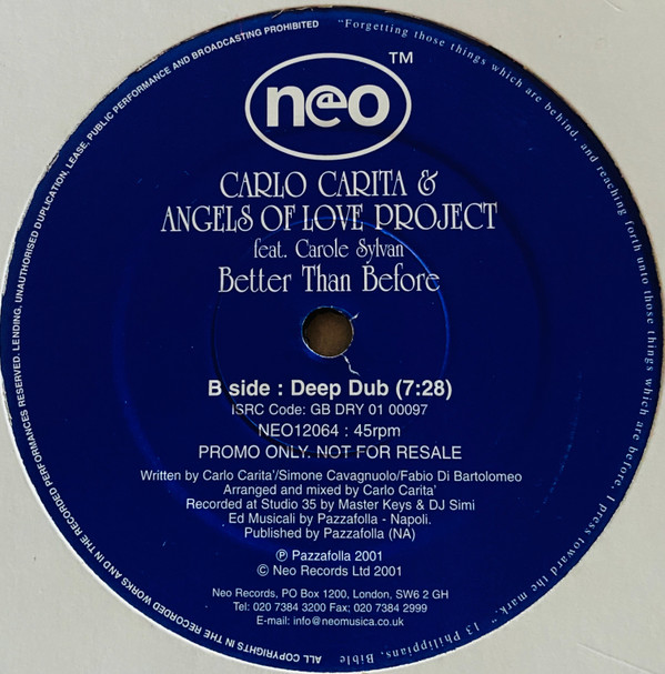 Carlo Carita & Angels Of Love - Better Than Before | Neo (NEO12064) - 2