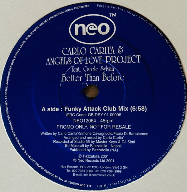 Carlo Carita & Angels Of Love - Better Than Before | Neo (NEO12064) - main