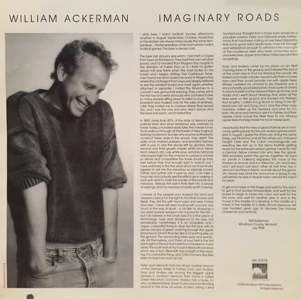 William Ackerman - Imaginary Roads | Windham Hill Records (WH-1078) - 3