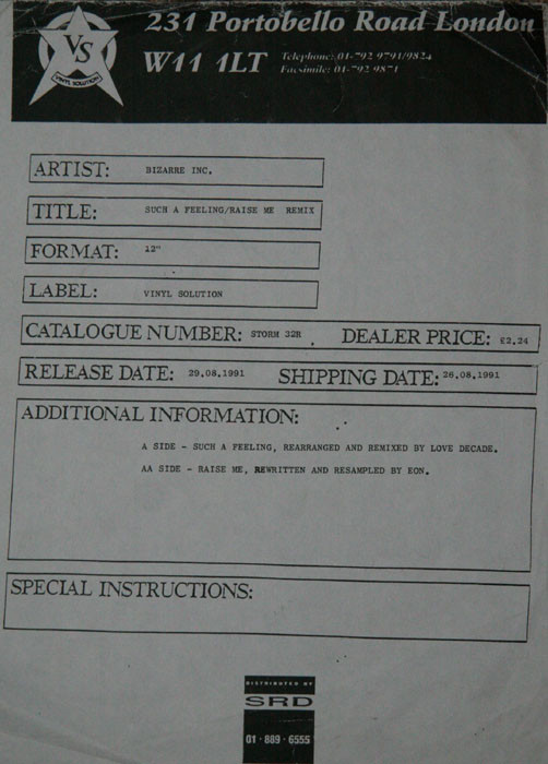 Bizarre Inc. - Such A Feeling / Raise Me (Remix) | Vinyl Solution (STORM 32R) Bizarre Inc. - Such A Feeling / Raise Me (Remix) | Vinyl Solution (STORM 32R)