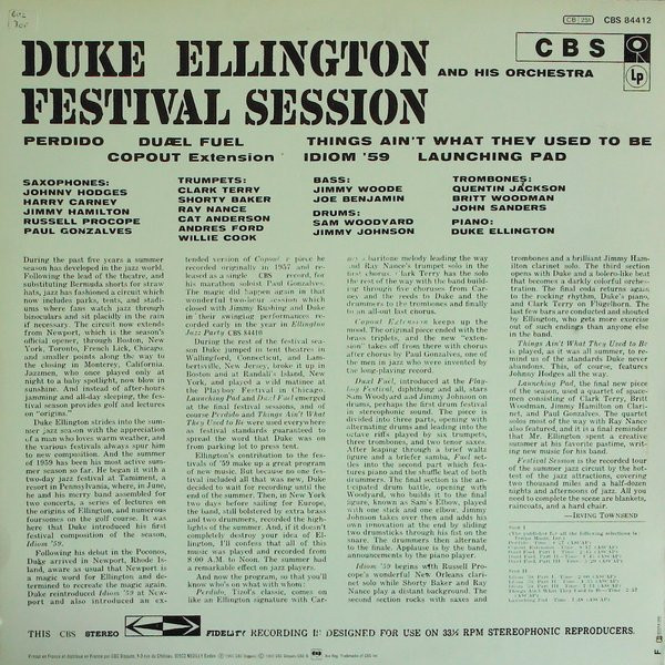 Duke Ellington And His Orchestra - Festival Session | CBS (84412) - 2