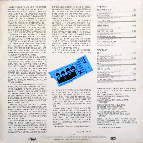 The Beatles - The Beatles At The Hollywood Bowl | Capitol Records (SMAS-11638) - 2 The Beatles - The Beatles At The Hollywood Bowl | Capitol Records (SMAS-11638) - 2