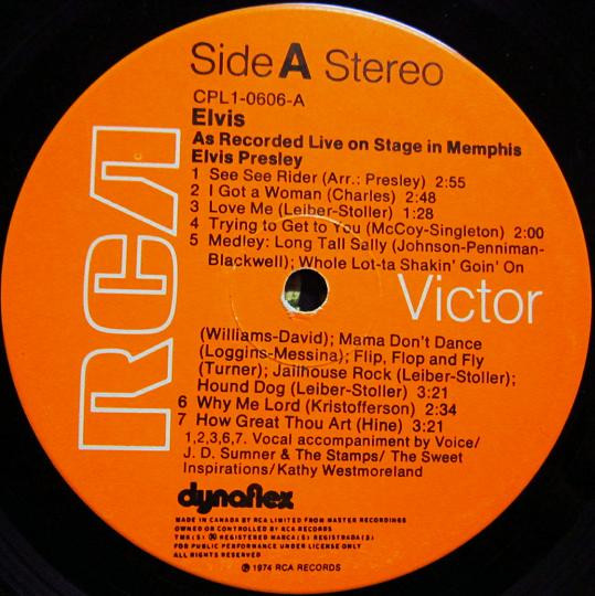 Elvis Presley - Recorded Live On Stage In Memphis | RCA Victor (CPL1-0606) - 3