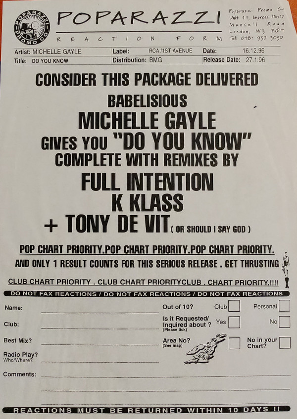 Michelle Gayle - Do You Know House Mixes | 1st Avenue Records (KNOW 4) - 2