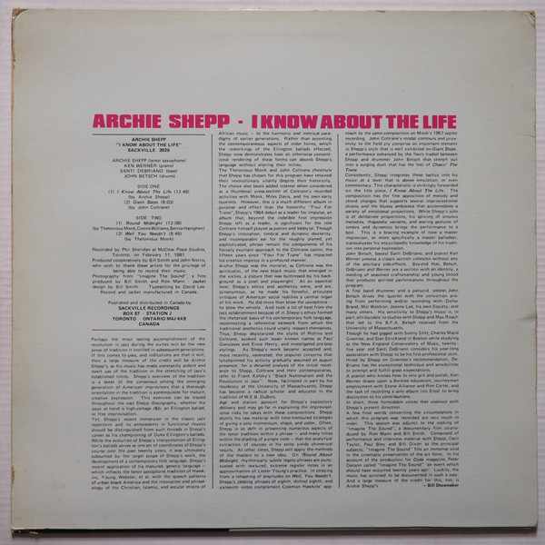 Archie Shepp - I Know About The Life | Sackville Recordings (3026) - 2
