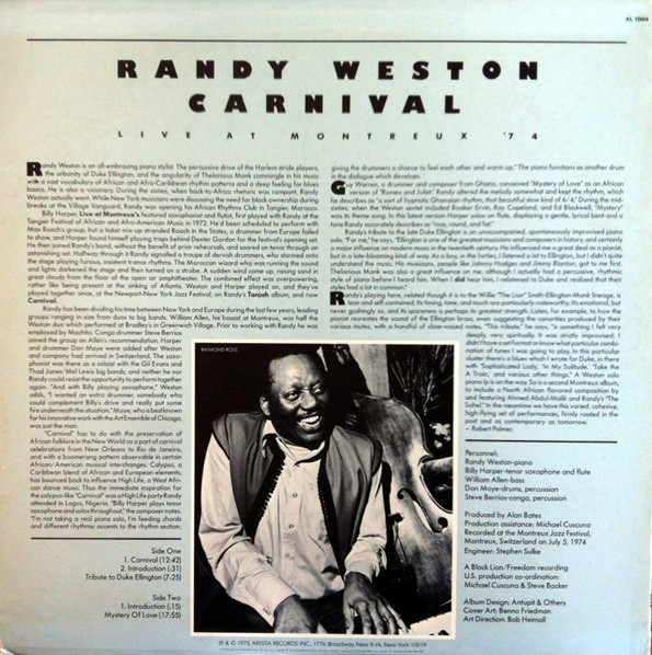 Randy Weston - Carnival (Live At Montreux '74) | Arista (AL 1004)