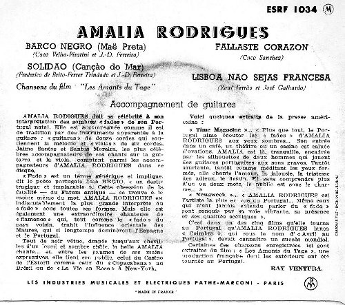 Amália Rodrigues - Les Amants Du Tage | Columbia (ESRF 1034) - 2