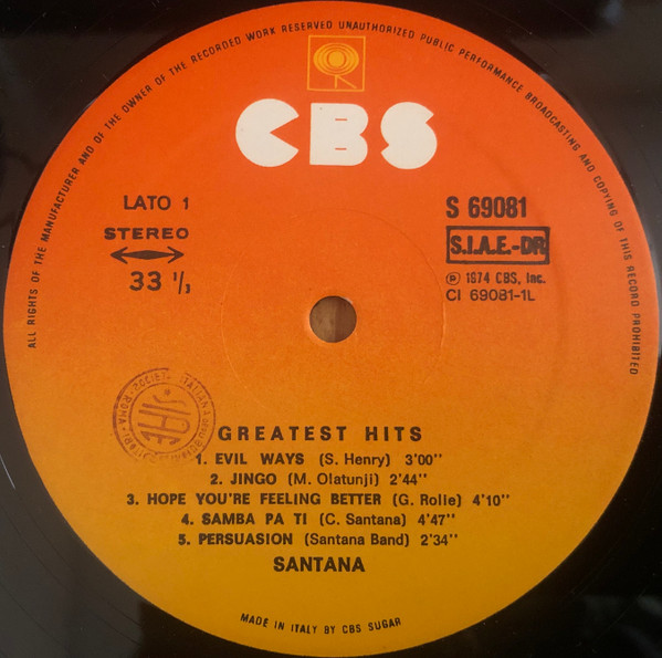 Santana - Santana's Greatest Hits | CBS (CBS 69081) - 3