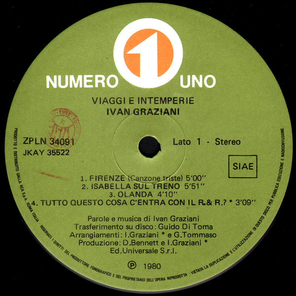 Ivan Graziani - Viaggi E Intemperie | Numero Uno (ZPLN 34091) - 4
