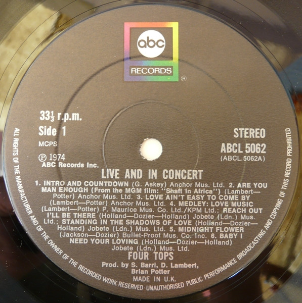 Four Tops - Live & In Concert | ABC Records (ABCL 5062) - 3