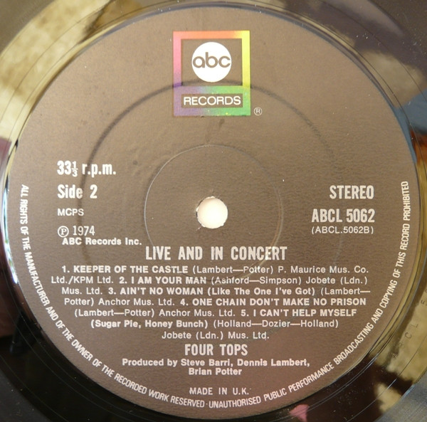 Four Tops - Live & In Concert | ABC Records (ABCL 5062) - 4