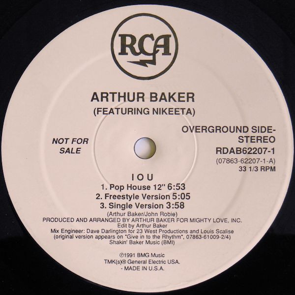 Arthur Baker Featuring Nikeeta - I.O.U. | RCA (RDAB62207-1) - 2