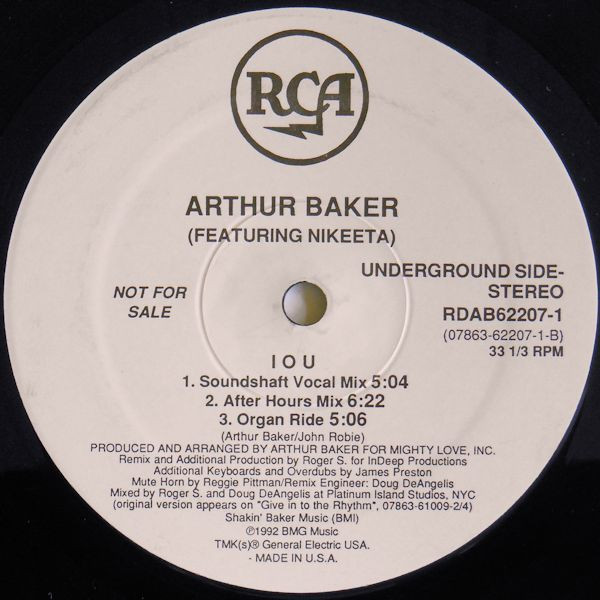 Arthur Baker Featuring Nikeeta - I.O.U. | RCA (RDAB62207-1) - 3