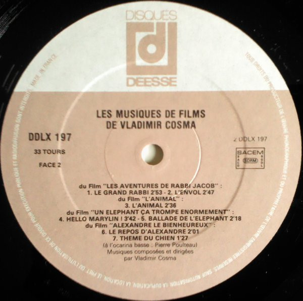 Vladimir Cosma - Les Musiques De Films De Vladimir Cosma - Vol. 1 | Disques Déesse (DDLX 197) - 4