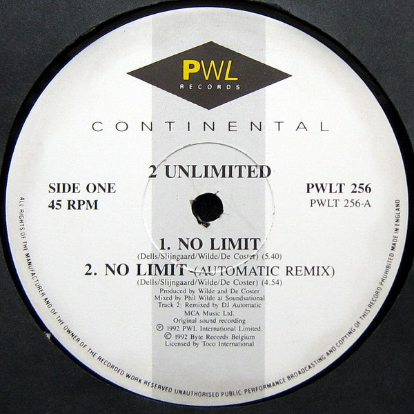 2 Unlimited - No Limit | PWL Continental (PWLT 256) - 3