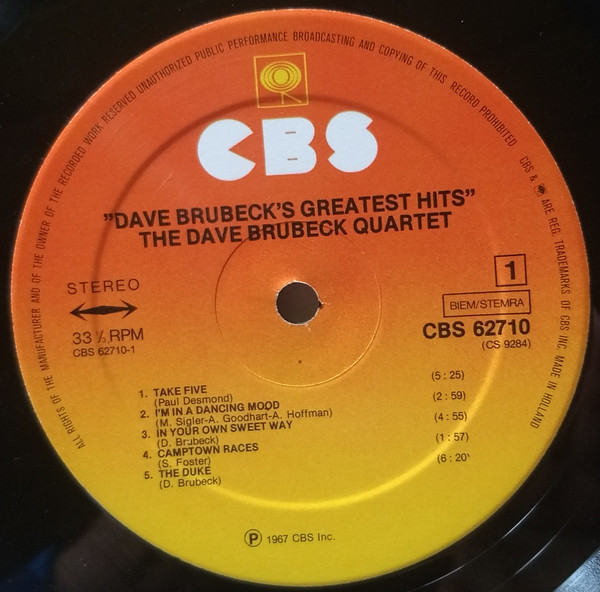 Dave Brubeck - Dave Brubeck's Greatest Hits | CBS (S 62710) - 2
