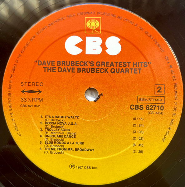Dave Brubeck - Dave Brubeck's Greatest Hits | CBS (S 62710) - 4