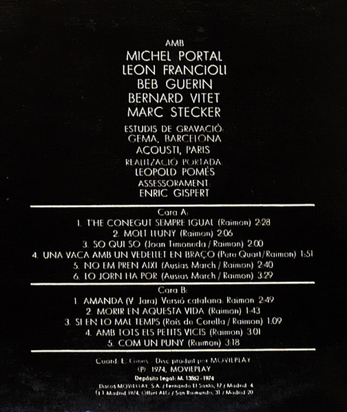 Raimon Amb Michel Portal , Léon Francioli , Beb Guerin , Bernard Vitet Y Marc Steckar - Raimon [A Víctor Jara] | Movieplay (S-32568) - 3