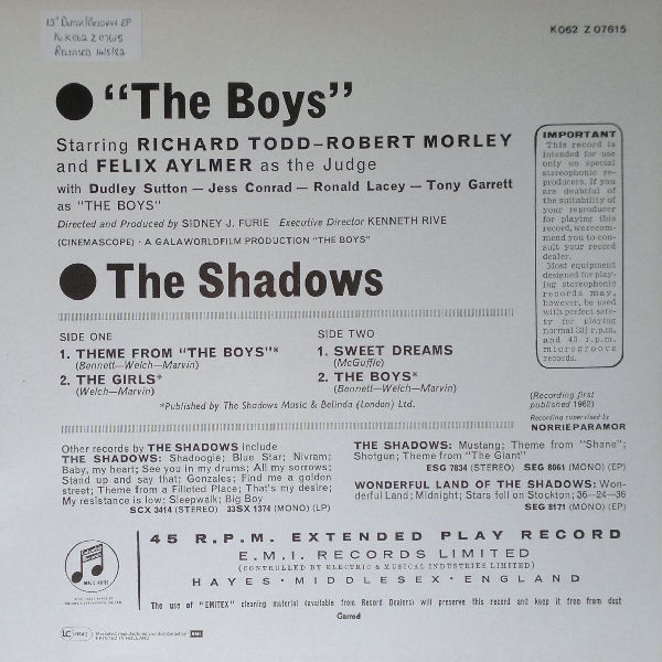 The Shadows - The Cliff Richard - The Shadows E.P. Collection Vol 6: The Boys | EMI (K 062 Z 07615) - 2