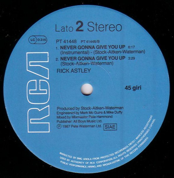 Rick Astley - Never Gonna Give You Up | RCA (PT 41448) - 2