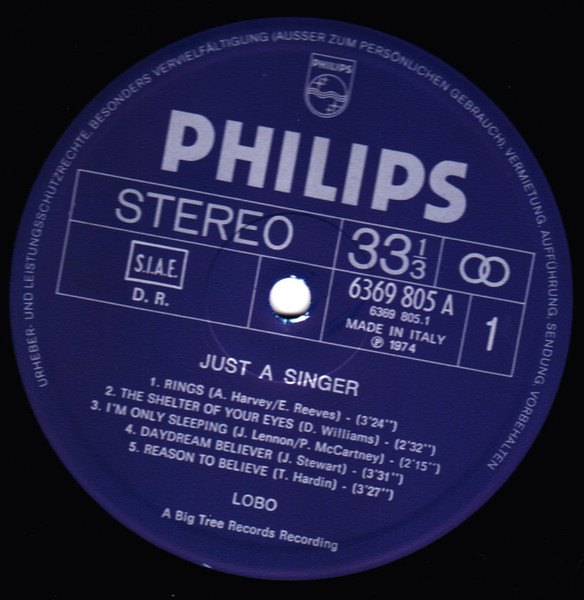 Lobo - Just A Singer | Philips (6369 805 A) - 3