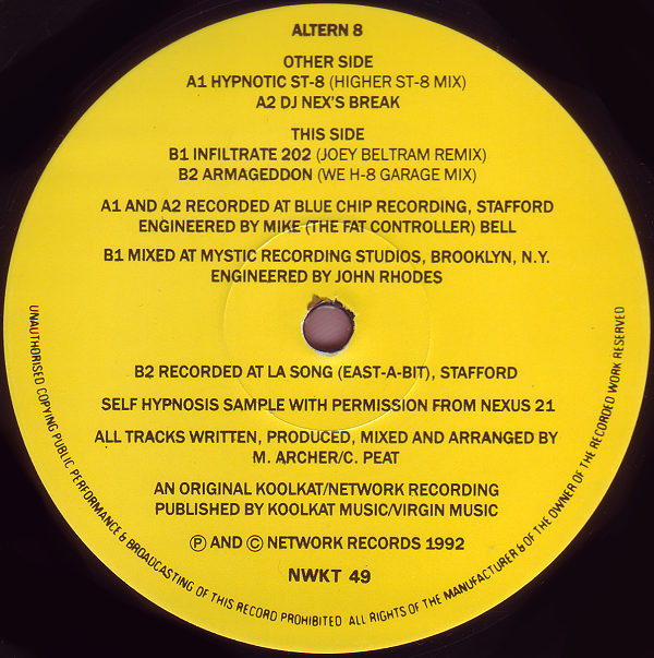Altern 8 - Hypnotic St-8 | Network Records (NWKT 49) - 3