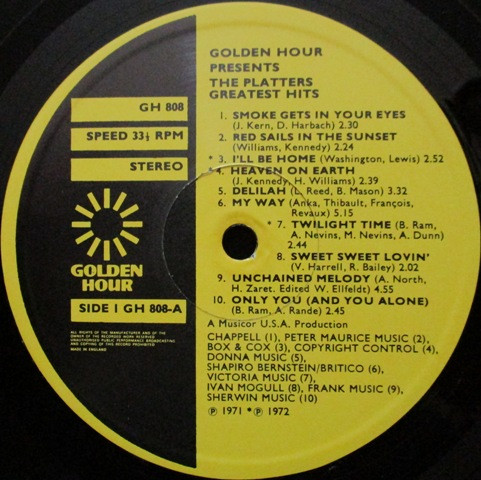 The Platters - Golden Hour Presents The Platters Greatest Hits | Golden Hour (GH 808) - 3 The Platters - Golden Hour Presents The Platters Greatest Hits | Golden Hour (GH 808) - 3