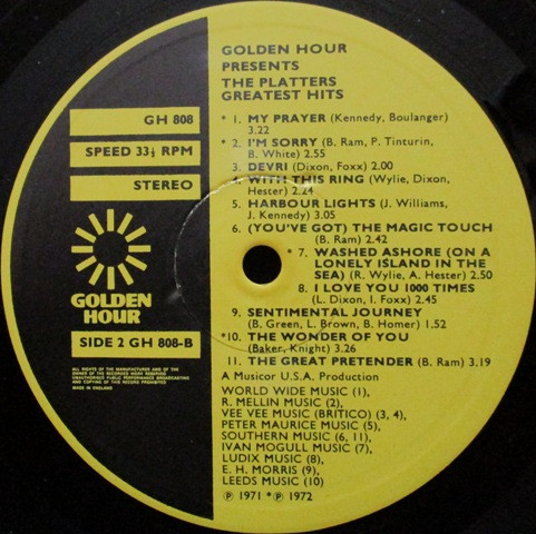 The Platters - Golden Hour Presents The Platters Greatest Hits | Golden Hour (GH 808) - 4 The Platters - Golden Hour Presents The Platters Greatest Hits | Golden Hour (GH 808) - 4
