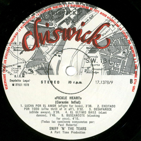Sniff 'n' The Tears - Filcke Heart = Corazon Infiel | Chiswick Records (17.1378/9) - 3