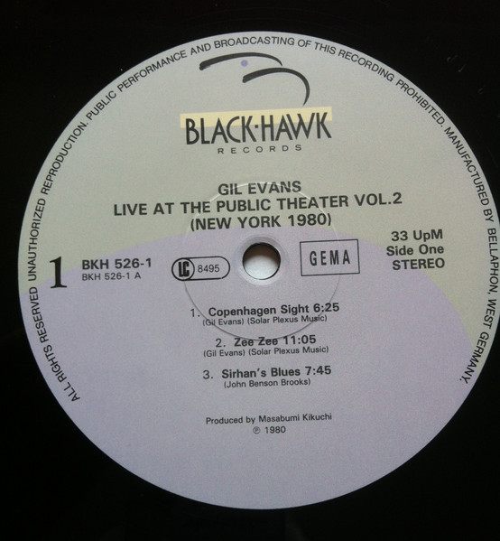 Gil Evans - Live At The Public Theater Vol. 2 (New York 1980) | Blackhawk Records (BKH 526-1) - 3