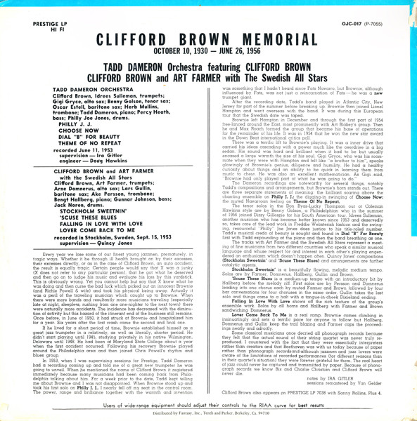 Clifford Brown - Memorial | Original Jazz Classics (OJC-017) - 2