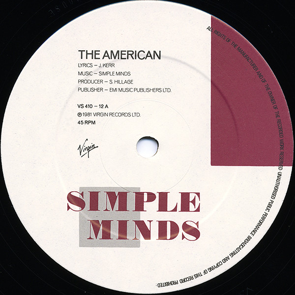 Simple Minds - The American | Virgin (VS 410-12) - 3