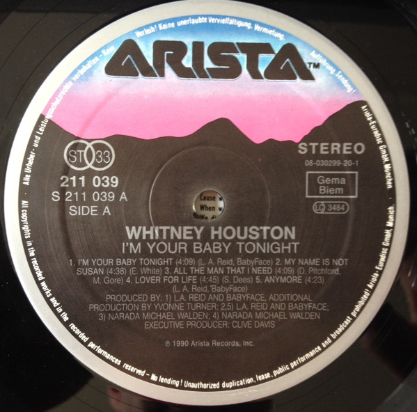 Whitney Houston - I'm Your Baby Tonight | Arista (211 039) - 3