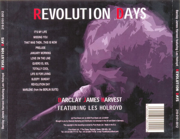 Barclay James Harvest Featuring Les Holroyd - Revolution Days | Pure Music Ltd. (219-0101-0012) - 2 Barclay James Harvest Featuring Les Holroyd - Revolution Days | Pure Music Ltd. (219-0101-0012) - 2