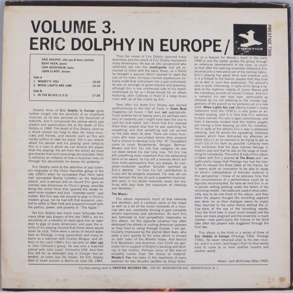 Eric Dolphy - In Europe / Volume 3. | Prestige (PR 7366) - 2