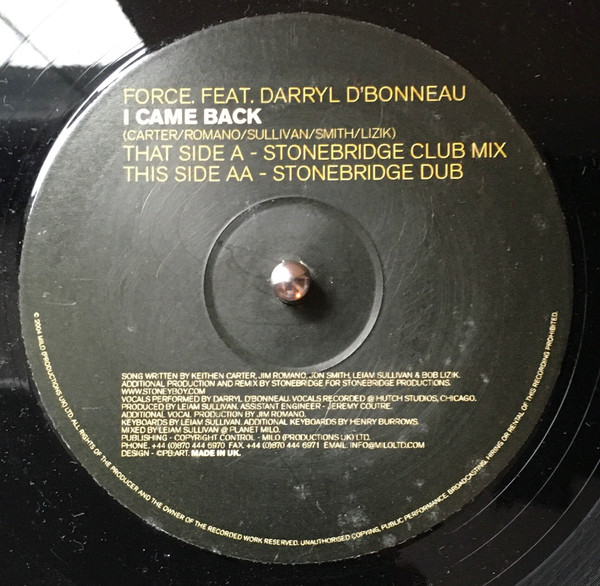 Force Featuring Darryl D'Bonneau - I Came Back | Milo Records (MILO 01)