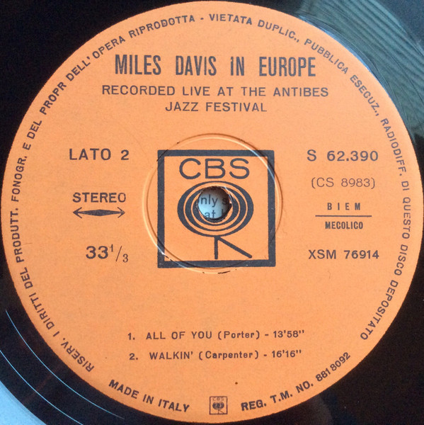 Miles Davis - Miles Davis In Europe | CBS (S 62.390) - 4 Miles Davis - Miles Davis In Europe | CBS (S 62.390) - 4