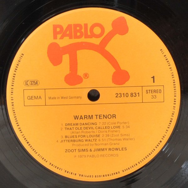 Zoot Sims And Jimmy Rowles - Warm Tenor | Pablo Records (2310 831) - 3