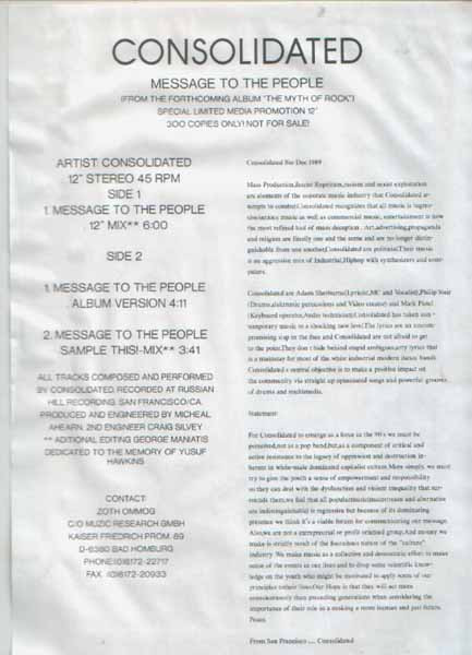 Consolidated - Message To The People | Zoth Ommog (Z PRO 1)