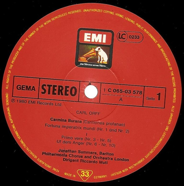 Carl Orff , Riccardo Muti - Carmina Burana | His Master's Voice (1C 065-03 578) - 4