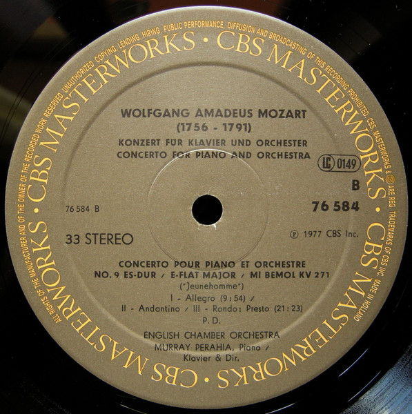 Murray Perahia , Wolfgang Amadeus Mozart , English Chamber Orchestra - Mozart Concerti, No. 21, K. 467, C Major, No. 9, K.271 E Flat | CBS Masterworks (76 584) - 4