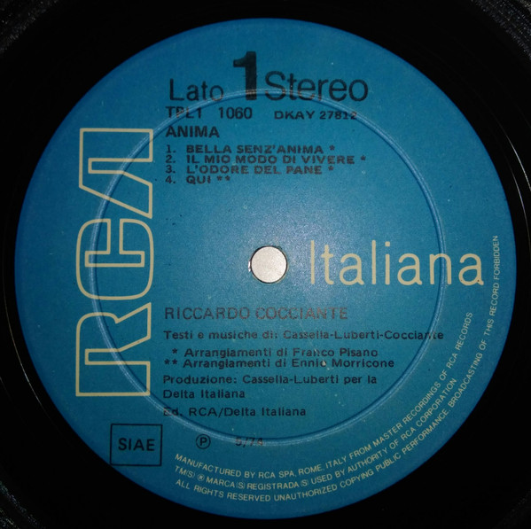 Riccardo Cocciante - Anima | RCA (TPL1-1060) - 3 Riccardo Cocciante - Anima | RCA (TPL1-1060) - 3