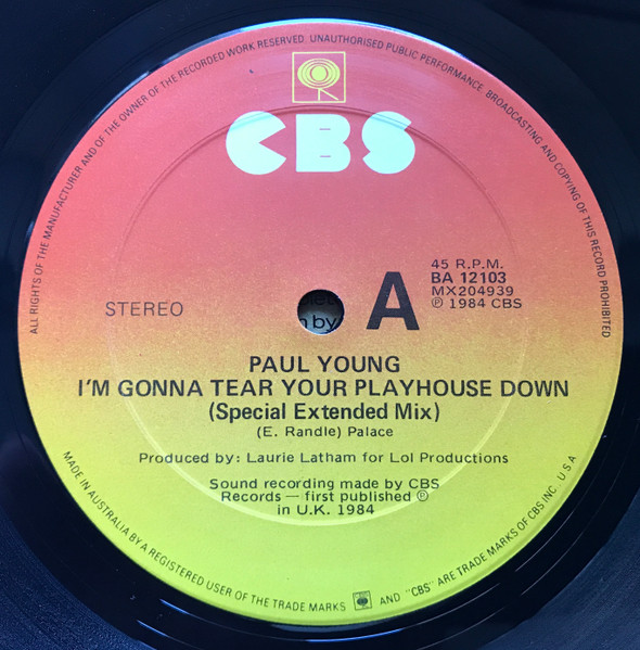 Paul Young - I'm Gonna Tear Your Playhouse Down | CBS (BA 12103) - 3