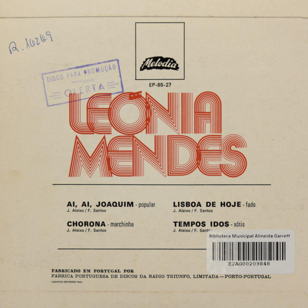 Leónia Mendes - Ai,Ai,Joaquim / Chorona / Lisboa De Hoje / Tempos Idos | Alvorada (EP-85-27)